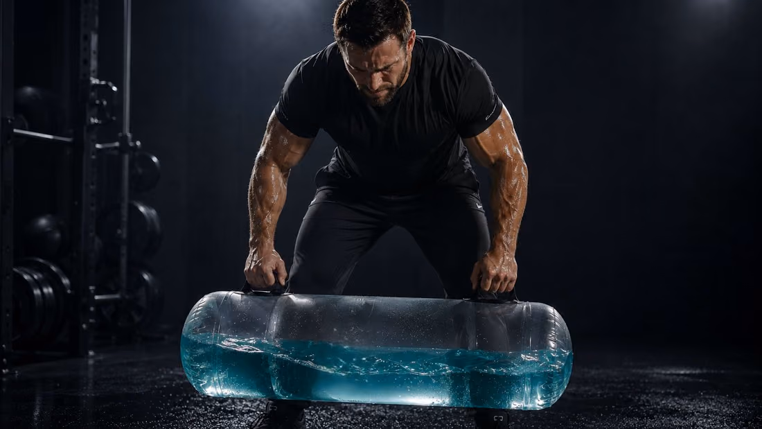 Athlète s'entraînant avec le sac AquaPower rempli d'eau, en salle